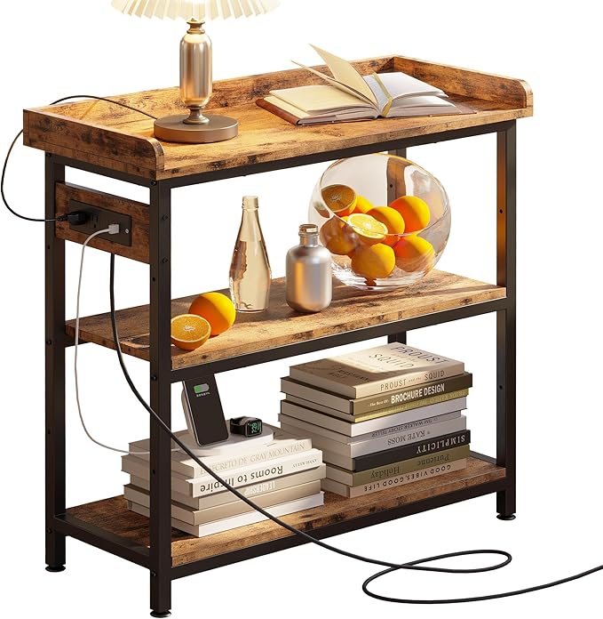 IRONCK Console Table, Sofa Table with Power Outlet, Farmhouse Hallway Table for Entryway, Living Room, Height Adjustable, Easy Assembly, Rustic Brown,32"-Ruum Studio Home