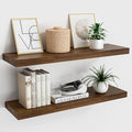 Wood Floating Shelves for Wall 24” x 8”x 1.4” Shelf Floating Rustic Farmhouse Decor, Heavy Duty Shelf Hold 60 lbs, Wall Shelves for Bathroom Living Room Kitchen Bedroom Office, 2 Packs Walnut-Ruum Studio Home