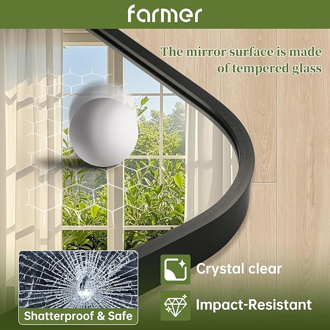 FARMER 24x32 Inch Black Bathroom Mirror, Rectangle Vanity Mirror, Brushed Mirrors for Wall, Metal Frame Hanging Mirror with Round Corner for Bedrooms, Entryways, Living Rooms, Horizontal/Vertical-Ruum Studio Home