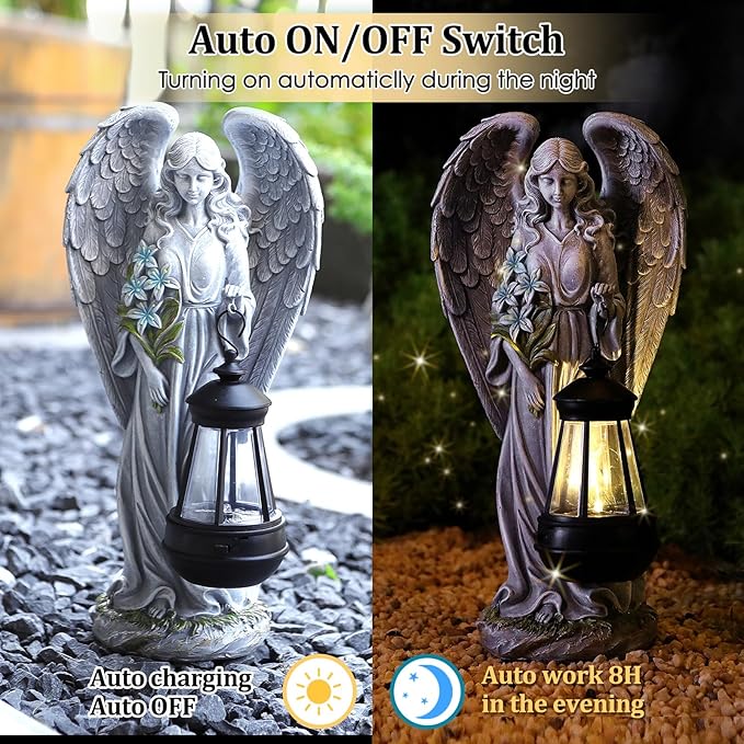 Solar Angel Outdoor Garden Decor Statues – 13.2 inches Solar Outdoor Sculptures for Outside Yard Art Patio Balcony Front Lawn Ornaments Gifts for Mom Grandma Women-Ruum Studio Home