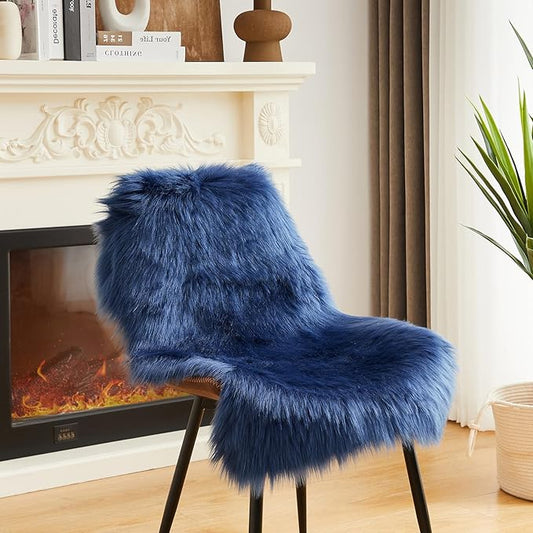 AMTOVO Faux Fur Rug, Dark Blue Small Area Rug, Fluffy Sheepskin Rug, Fuzzy Ultra Soft 2 x 3 ft Shag Rugs for Bedroom Sofa Throw Cushion Room Decor, Sheepskin-Ruum Studio Home