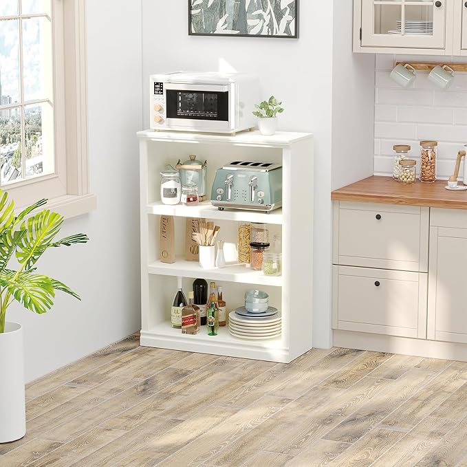 43 in Tall Bookcase, 3-Tier Bookshelf Open Storage, 33 inch Wide Floor Standing Indoor Furniture, Book Cases for Home School Library Office Bedroom Kids, White 3 Tiers-Ruum Studio Home