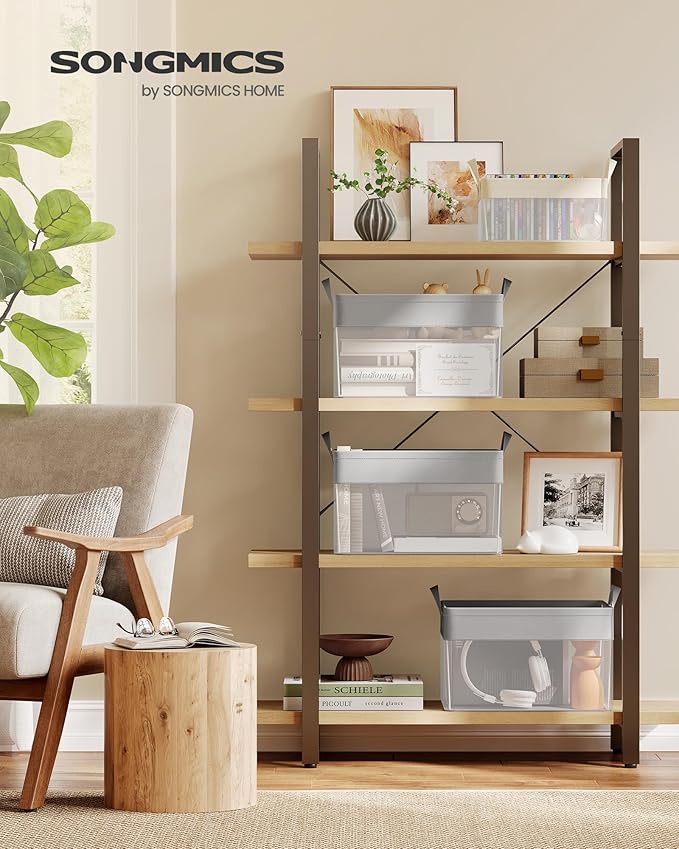 SONGMICS Storage Bins Set of 3, Medium Fabric Storage Baskets, Foldable Organizer with Transparent Nylon Mesh, 15.7 x 11.8 x 9.8 Inches, Handles, for Bedroom, Living Room, Dove Gray URFB940G01-Ruum Studio Home