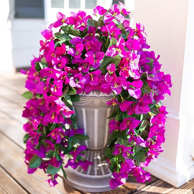 Faux Bougainvillea Artificial Flowers Plants for Outdoors Outside Decoration, 2 pcs Purple Fake Flowers UV Resistant Look Real Silk Long Trailing Vines for Front Door Porch Planter Urn Patio Garden-Ruum Studio Home