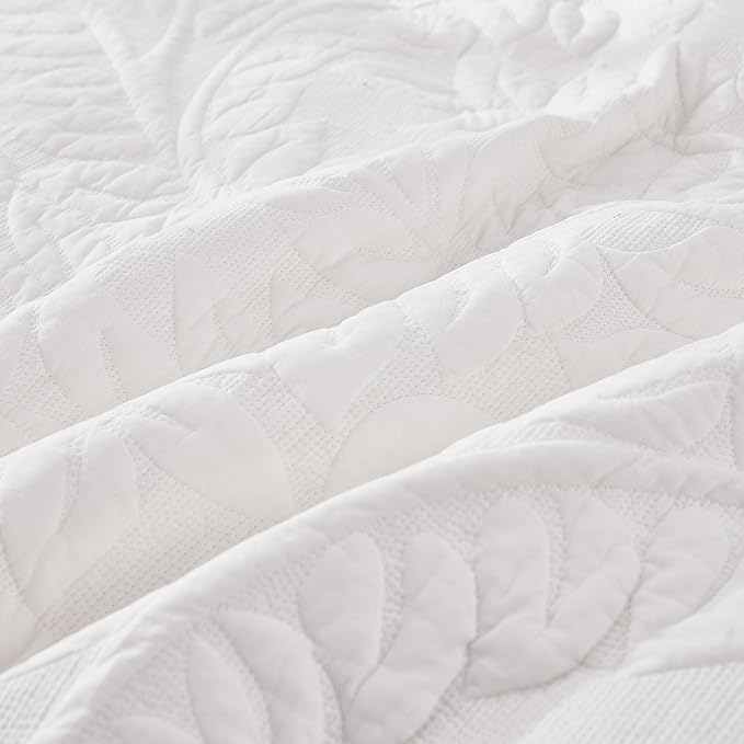 MarCielo 3-Piece 100% Cotton Oversized Bedspread Lightweight Quilt Coverlet Embroidery Farmhouse Bedding Set T0 (Bright White, Oversized King (118"x106"))-Ruum Studio Home