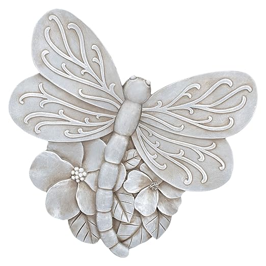 NAT & Jules Animal Character Shaped Dimensional Indoor Outdoor 11 inch Cast Resin Decorative Garden Stepping Stone, Patio, Walkway Sculpture Yard Art, Stone Grey Dragonfly-Ruum Studio Home