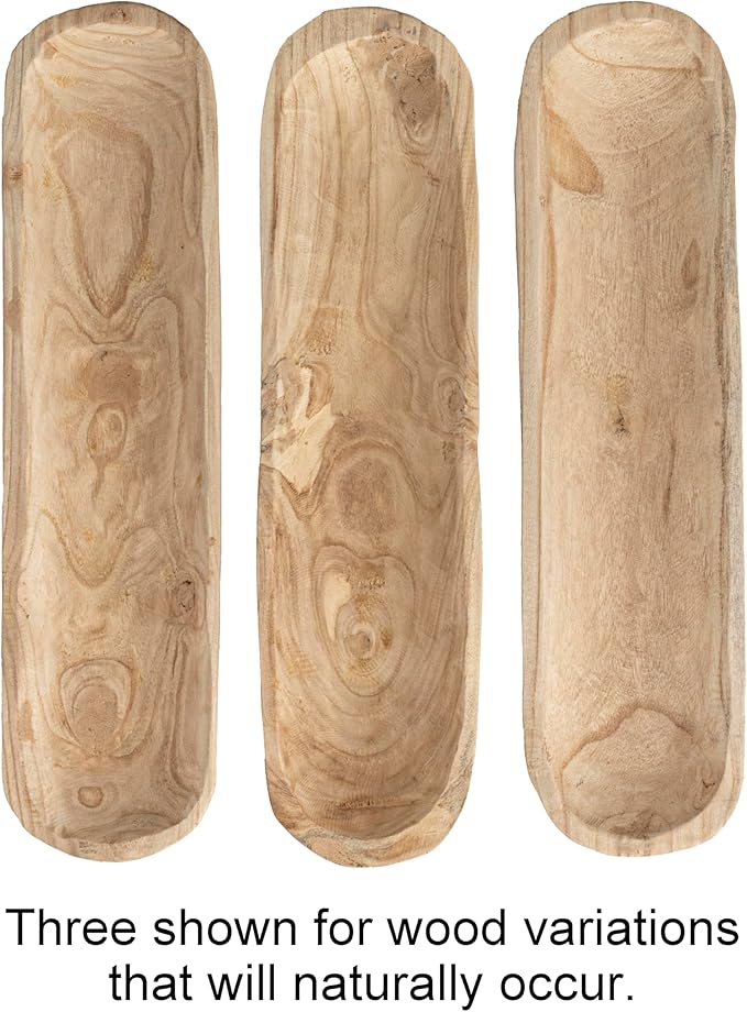 Creative Co-Op Paulownia Wood Oval Bowl | Brown | 22.75" L x 6" W x 3.25" H | (Pack of 4)-Ruum Studio Home