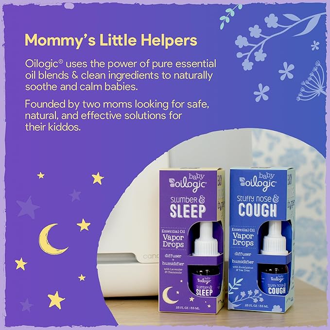 Oilogic Baby Essential Oil Vapor Drops for Diffuse & Humidifier, 2-Pack Set with Stuffy Nose & Cough + Slumber & Sleep - Baby Aromatherapy Oil is Safe for Babies, Kids & Toddlers-Ruum Studio Home