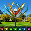 Large Solar Wind Spinners for Yard and Garden-82.6 Inch 360° Metal Wind Sculptures Outdoor Clearance Kinetic Windmills with Multi Color Led Glass Ball-Ruum Studio Home