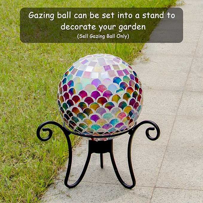 VCUTEKA Gazing Ball, Glass Mosaic Gazing Balls Sphere for Garden Lawn Outdoor Ornament Yard Decorative, 10-Inch-Ruum Studio Home