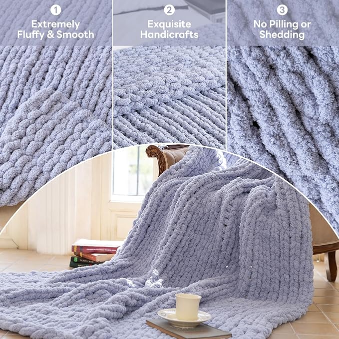 Chunky Knit Blanket - Luxury Soft Cozy 50 * 60 Throw Blanket,100% Woven Blanket Rope Knot Throw Blanket for Couch, Sofa, Home Decor, Gift - Machine Washable（Grey）-Ruum Studio Home
