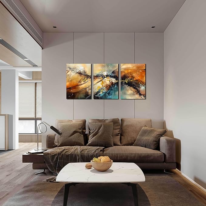 Abstract Wall Canvas Art for Living Room - Modern Art Work for Office Walls - 3 Piece Pictures Wall Art Size 16" x 24"-Ruum Studio Home