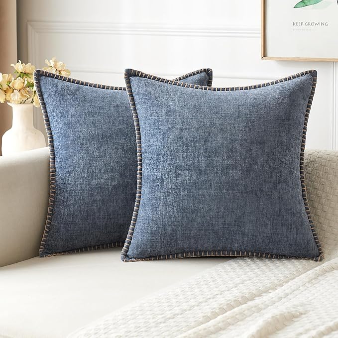 MIULEE Pack of 2 Couch Throw Pillow Covers 20x20 Inch Aqua Blue Farmhouse Decorative Pillow Covers with Stitched Edge Soft Polyester Solid Dyed Pillow Covers for Sofa Bed Living Room.-Ruum Studio Home