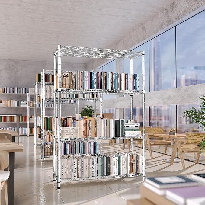 IZEUK 3400 LBS Garage Shelving Wide Storage Shelves 4 Tier Metal Shelves Heavy Duty Adjustable Utility Shelf Rack Chrome 17.7" D x 59.1" W x 70.4" H-Ruum Studio Home