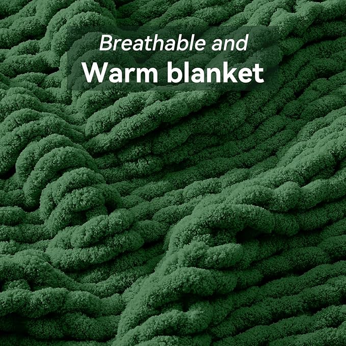 Chunky Knit Throw Blanket, 50''*60'' Knitted Throw Chenille Yarn for Bed Couch, Handmade Grass Green Crochet Big Thick Blanket, Machine Washable Cute Comfy Blanket for Home Decor-Ruum Studio Home