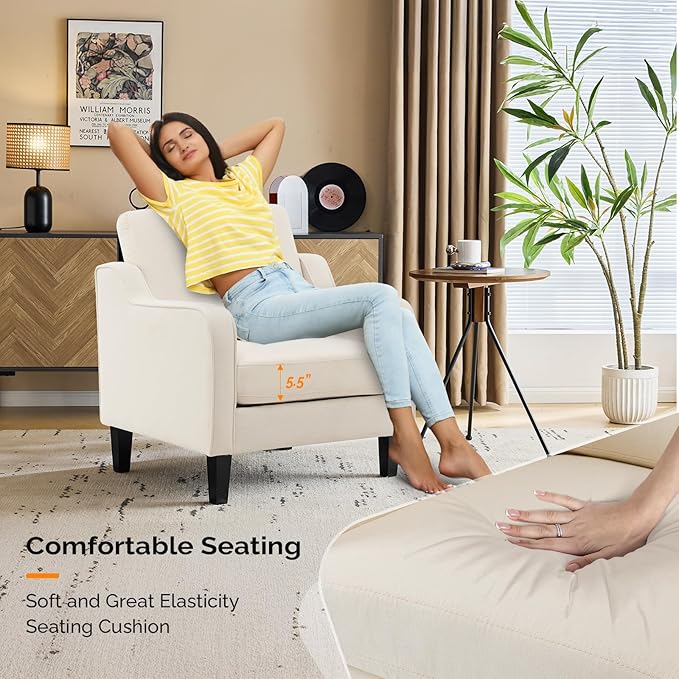 VINGLI Modern Accent Chairs Set of 2, Beige Living Room Chairs Comfy Armchair for Bedroom, Upholstered Sofa Chair Reading Chair for Small Spaces, Apartment, Waiting Room-Ruum Studio Home