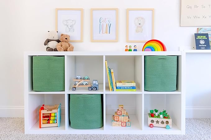 NaturalCozy 13x15x13 Kallax Storage Cubes Bins, 3 Pack | Cotton Rope Cube Storage Bin Woven Baskets for Organizing | Kallax Insert Storage Baskets for Shelves Organizer, Kids Toy, Closet Baby Nursery-Ruum Studio Home