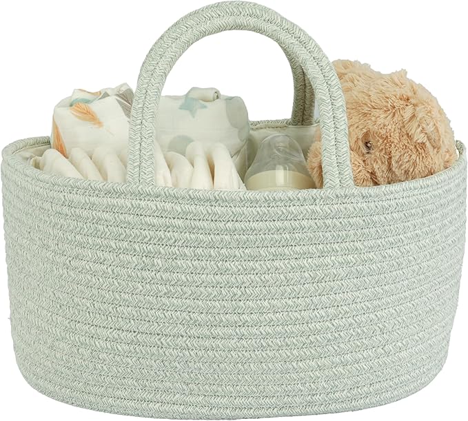 Diaper Caddy Organizer Cotton Rope Baby Basket Nursery Storage and Portable Tote Bag for Car Ideal Baby Shower Gifts and Registry Must-Have for Newborn Essentials light green-Ruum Studio Home