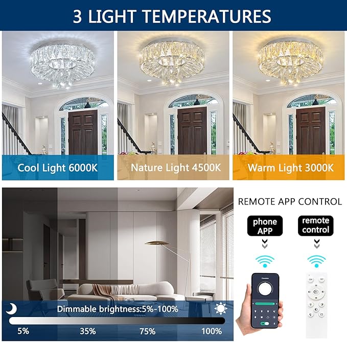 Mini Chandelier Modern Crystal Chandeliers for Hallway Light Fixture LED Flush Mount Ceiling Light Dimmable Lamp for Dining Room Living Room Bedroom-Ruum Studio Home