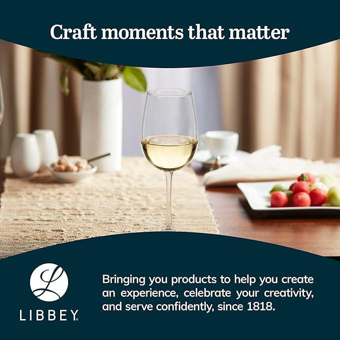 Libbey Vina White Wine Glasses Set of 6, 18.25 Oz Elegant, Fancy Glasses Drinking Set, Stemmed Wine Glasses for Weddings, Birthdays, Parties and More-Ruum Studio Home