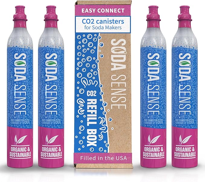 Soda Sense Easy Connect 60L CO2 Exchange Canister – 4 Pack, Replacement for Quick Connect Cylinder – Compatible with SodaStream PINK Snap-On Machines ONLY, Including ART, TERRA, ENSO & DUO-Ruum Studio Home