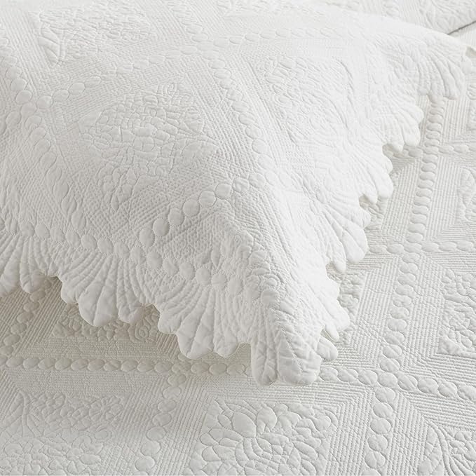 MarCielo 3-Piece 100% Cotton Oversized Bedspread Lightweight Quilt Coverlet Embroidery Farmhouse Bedding Set (TK White, Oversized Queen (100"x106"))-Ruum Studio Home