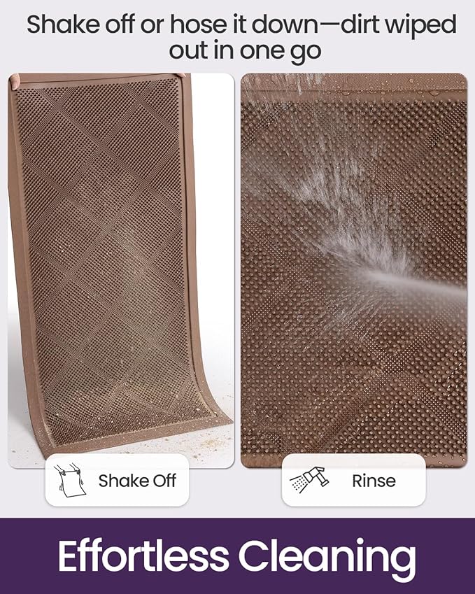 DEXI Front Door Mats Outside Entrance, 17x36 Rubber Waterproof Dirt Trapping Entry Mat for Entryway, Heavy Duty Non-Slip Low-Profile Welcome Doormat All Weather for Patio, Brown-Ruum Studio Home