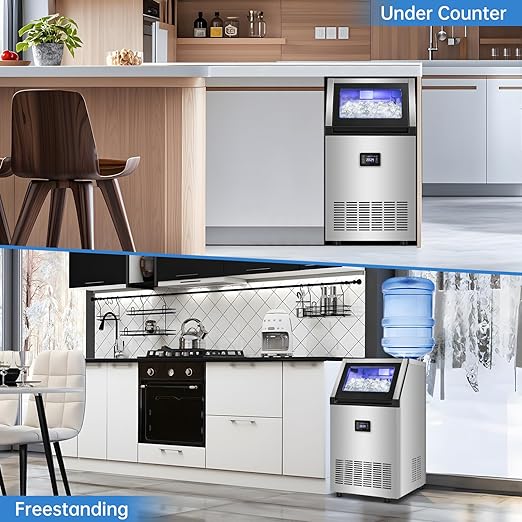 Ice Maker Commercial Ice Machine 200 lbs /24H, 33 lbs Large Storage Capacity Bin, Under Counter or Freestanding Ice Cube Makers Stainless Steel for Restaurant Bar Cafe-Ruum Studio Home