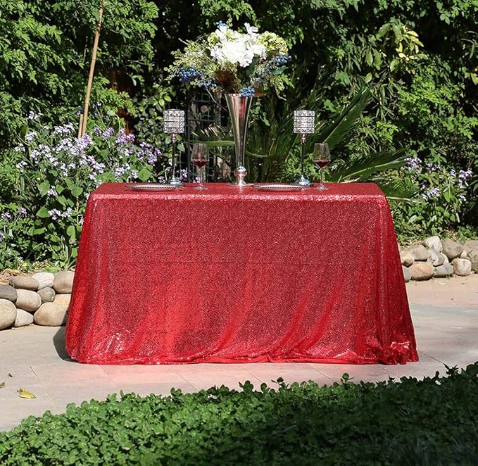 SquarePie Sequin Tablecloth 50 x 72 Inch Red Sparkly Table Linen for Wedding Party-Ruum Studio Home