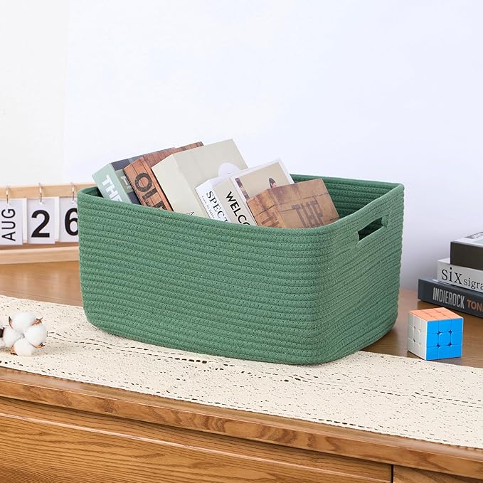 Large Storage Baskets for Organizing, Closet Shelf Baskets for Clothes Blanket Towels, Baby Nursery, Toy Bins Box, Woven Rope Baskets, 17 x 13 x 7.5”, 4 Packs Green-Ruum Studio Home