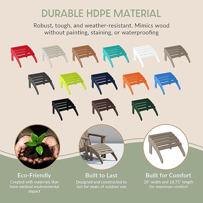 WestinTrends Outdoor Ottoman, Patio Adirondack Ottoman Foot Rest, All Weather Poly Lumber Folding Foot Stool for Adirondack Chair, Widely Used for Outside Porch Pool Lawn Backyard, Weathered Wood-Ruum Studio Home