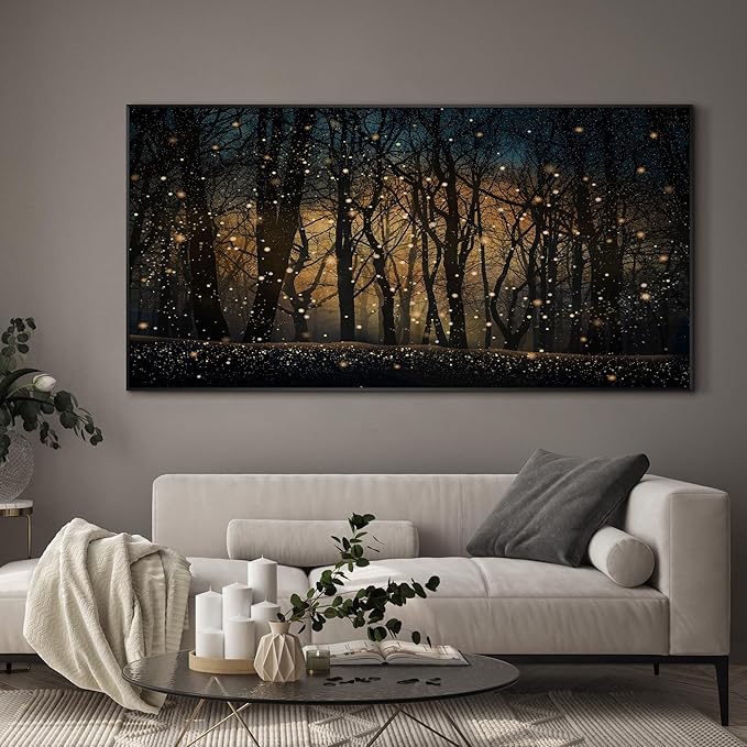 SIGNWIN 36"x72" Extra Large Framed Wall Art Magical Firefly Night Forest, Enchanted Woodland Scene for Home Living Room Bedroom Decor (Frame Assembly Required)-Ruum Studio Home
