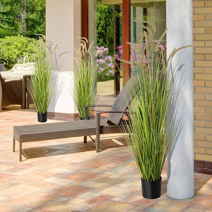 KOL Artificial 5ft 2-Pack Horsetail Reed Grass, 59in Tall Artificial Indoor Outdoor Fake Grass Plant, Home Office Decorative Artificial Plants in Pot Faux Plant Greenery, Wedding Decor Grass-Ruum Studio Home