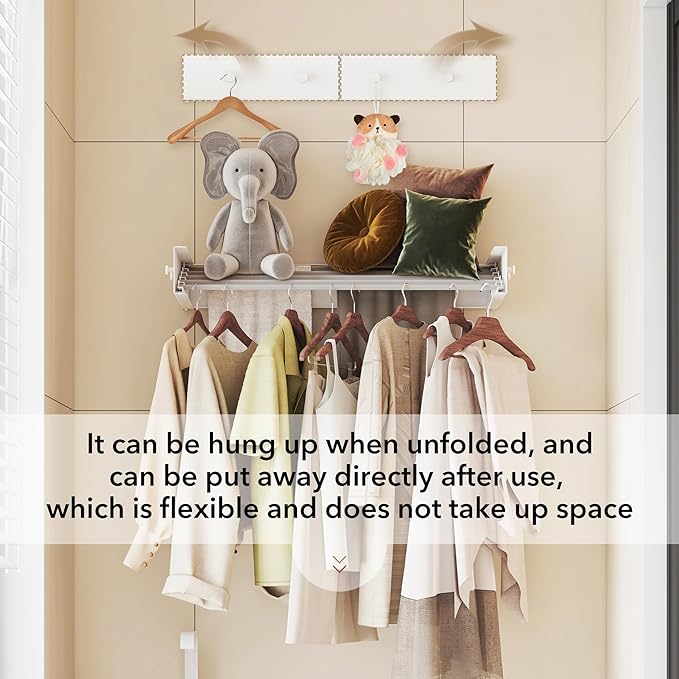Upgrade Wall Mounted Clothes Drying Rack, 31.5 Inch, Foldable, Collapsible, Retractable, White-Ruum Studio Home