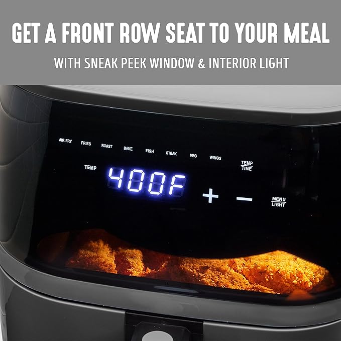 GreenLife Compact Electric Air Fryer Oven, 5.3 QT, PFAS-Free Ceramic Nonstick Drawer, 8 One Touch Digital Display, Easy View Window, Auto Shut-Off Timer, Dishwasher Safe Parts, 1500 Watts, Graphite-Ruum Studio Home