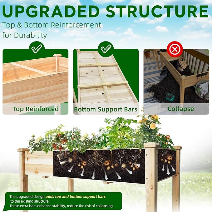 BSP Raised Garden Bed with Legs Outdoor Elevated Planter Box Flower Bed Wood Planter for Vegetable Herb Upgraded Solid Structure Growing Box Suitable for Backyard Patio and Balcony, 48”L X 24”W-Ruum Studio Home