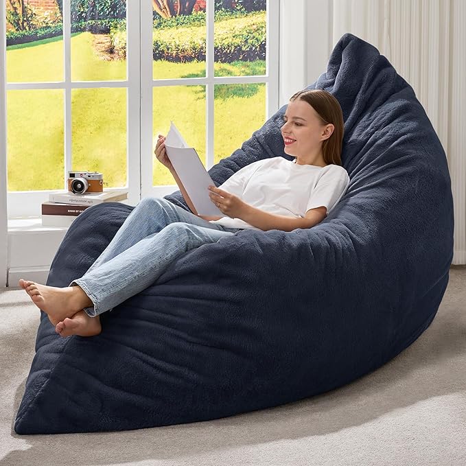 Hobestluk 3 in 1 Bean Bag Chair Giant Bean Bag Chairs for Adults with Plush Faux Fur Cover Convertible Bean Bag Floor Cushion with Machine Washable Cover for Living Room (Plush Dark Grey)-Ruum Studio Home