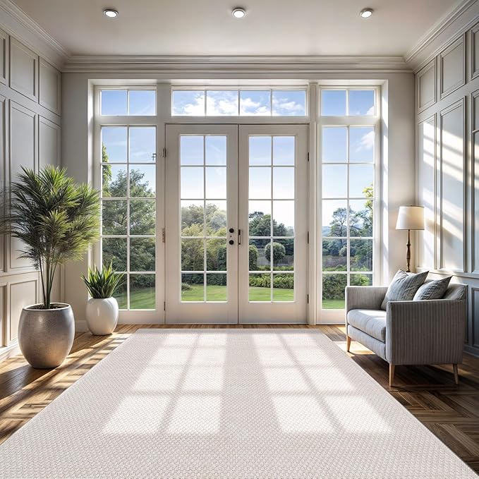 CAMILSON Easy Jute Rug 9x12, Indoor Outdoor Off-White Farmhouse Area Rugs for Living Room Patio and Kitchen Rug, Solid Woven Design, Easy-Cleaning, Washable Outside Carpet Alfombras (9 x 12)-Ruum Studio Home