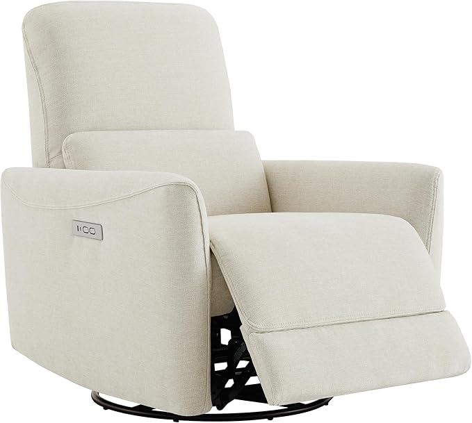 CHITA Power Recliner Chair Swivel Glider, FSC Certified Upholstered Living Room Nursery Reclining Sofa Chair with Lumbar Support, Linen-Ruum Studio Home