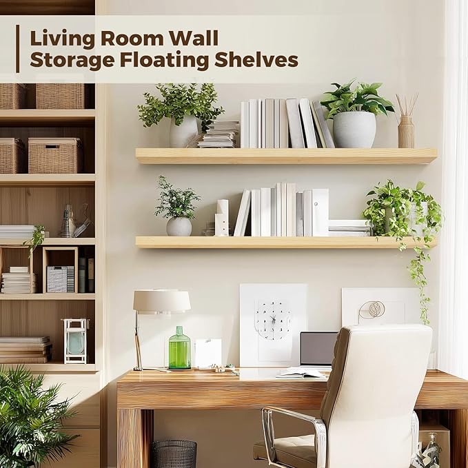 Floating Wall Shelves 2-Pack - 36-Inch Rustic Wooden Shelves for Storage and Décor, Easy Installation for Living Room, Bedroom, and Kitchen-Ruum Studio Home