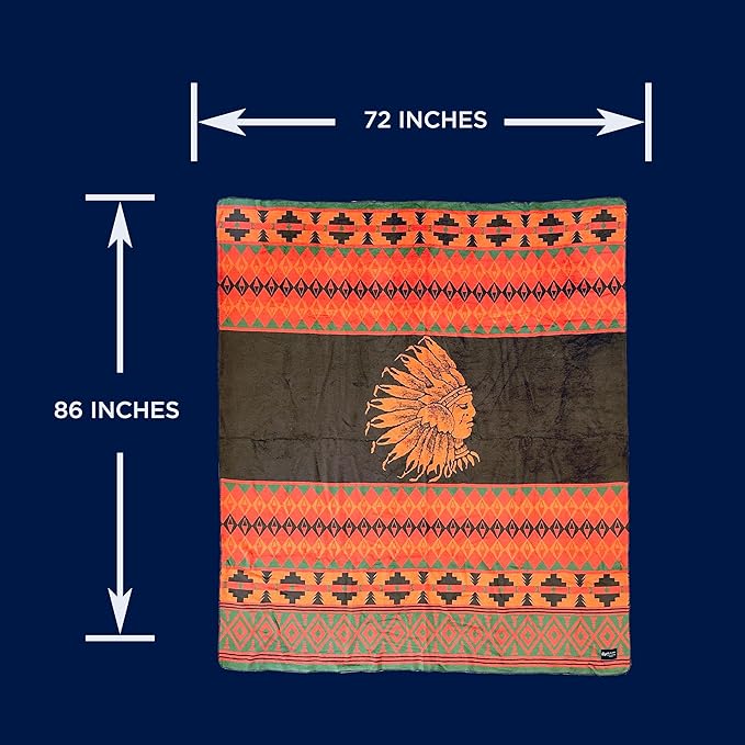 Beacon Blankets Southwestern Chief Henry Native American Design Throw - 72" x 86" Blanket Only - Premium Plush Blanket Can be Used for Twin or Full Size Bed-Ruum Studio Home