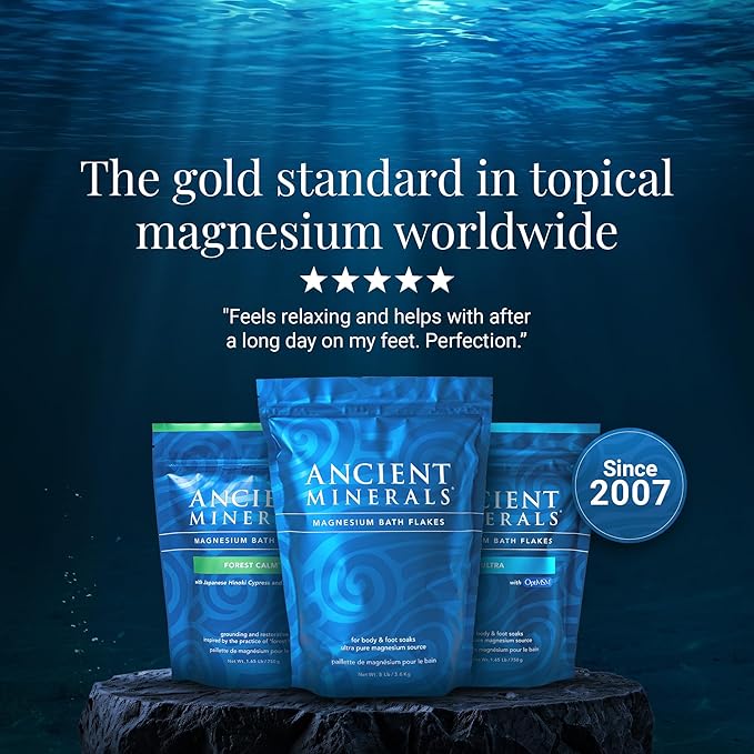 Ancient Minerals Magnesium Bath Flakes – Pure Zechstein Magnesium Chloride for Soaking and Whole-Body Replenishment, 8 lb Bag-Ruum Studio Home