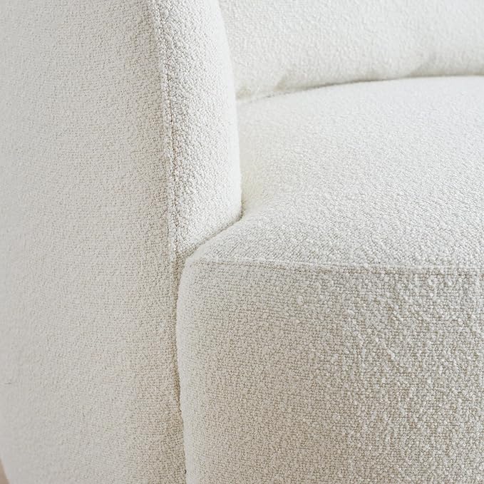 KINWELL 34" Wide Sherpa Swivel Barrel Chairs Set of 2, No Assembly Round Boucle Upholstered Accent Chairs Armchairs Single Sofa Chair with Toss Pillow for Living Room and Bedroom, Beige-Ruum Studio Home