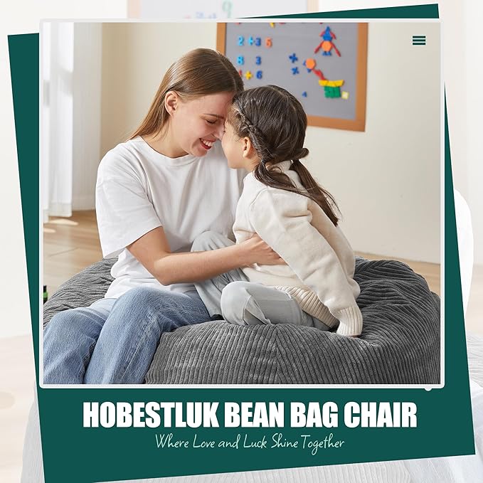 Hobestluk 3.5FT Bean Bag Chair Large Bean Bag with Filler Included Bean Bag Chairs for Adults Teardrop Bean Bag Chair with Removable Cover for Bedroom Living Room - (Large, Grey)-Ruum Studio Home