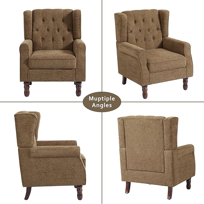 Lumibee High Back Accent Chair,Upholstered Wingback Armchair with Solid Wood Legs for Small Spaces,Comfy Single Sofa Chair for Living Room,Bedroom,Office-Gray-Ruum Studio Home
