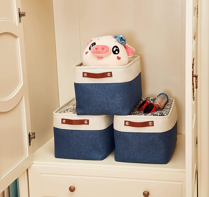 DECOMOMO Storage Baskets for Shelves - Fabric Closet Organizers and Storage Bins, Perfect Baskets for Organizing Closet Toys Nursery (Navy Blue and White, XL - 3 Pack)-Ruum Studio Home