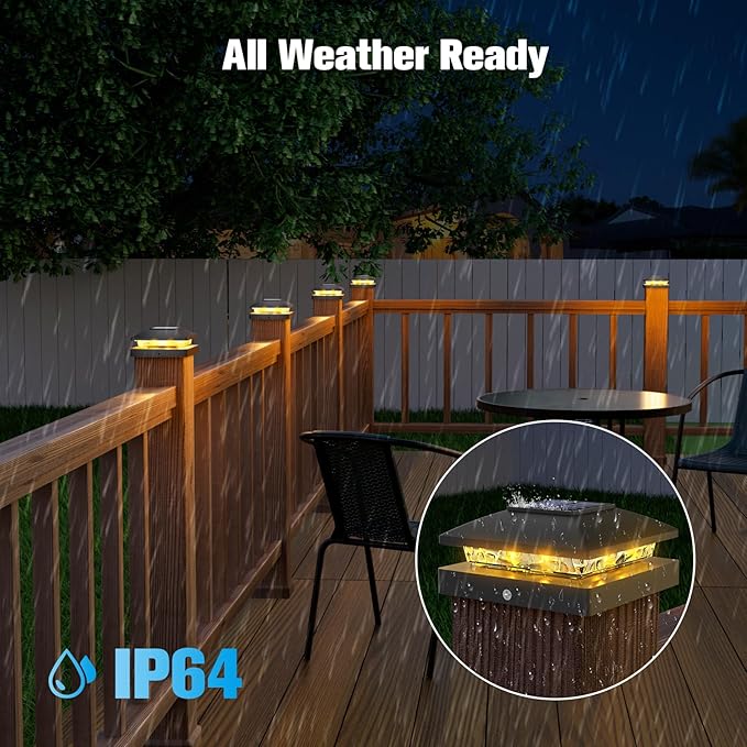 VOLISUN 4x4 Solar Post Cap Light 12pack,Solar Fence - Cap Lights Outdoor Waterproof for Wooden/Vinyl Post,Black Deck Post Cap Light Solar Powered with Warm White for Garden/Patio/Porch-Ruum Studio Home