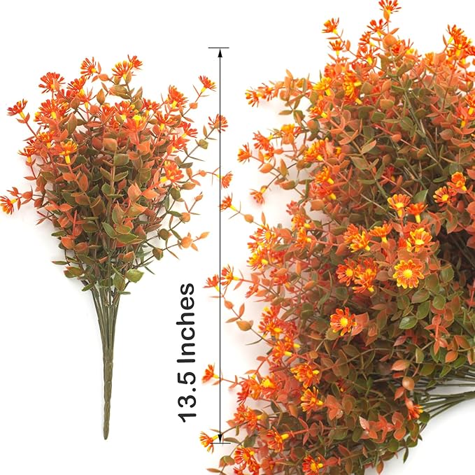 12 Bundles Artificial Fall Flowers No Fade Faux Autumn Plants, Fake Indoor Outdoor Greenery Decorations for Thanksgiving Christmas Wedding Party Home Garden Fireplace Décor (Fall Red)-Ruum Studio Home