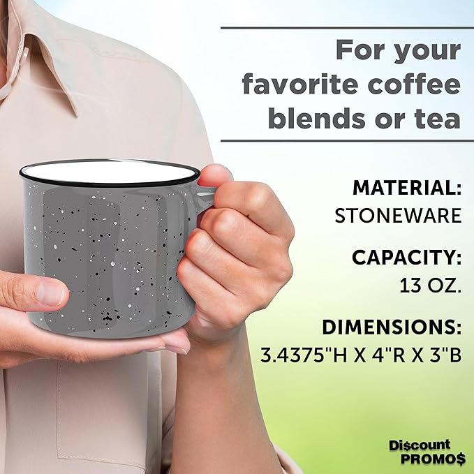 DISCOUNT PROMOS Ceramic Campfire Coffee Mugs 13 oz. Set of 10, Bulk Pack - Perfect for Tea, Espresso, Cappuccino, Hot Cocoa - Grey-Ruum Studio Home