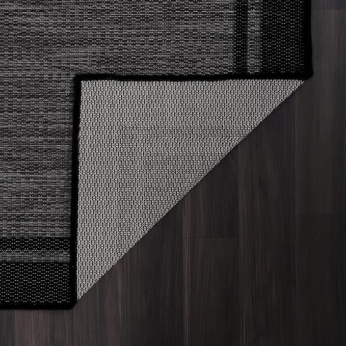 CAMILSON Indoor Outdoor Rug, 5x7 Bordered Dark Grey Black Modern Area Rugs for Indoor and Outdoor Patios, Kitchen and Hallway Mats, Washable Porch Deck Outside Carpet (Bordered Black, 5 x 7)-Ruum Studio Home